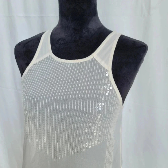 American Eagle Womens Ivory Sequin Sleeveless Keyhole Flowy Blouse Top Button XS - Picture 3 of 10